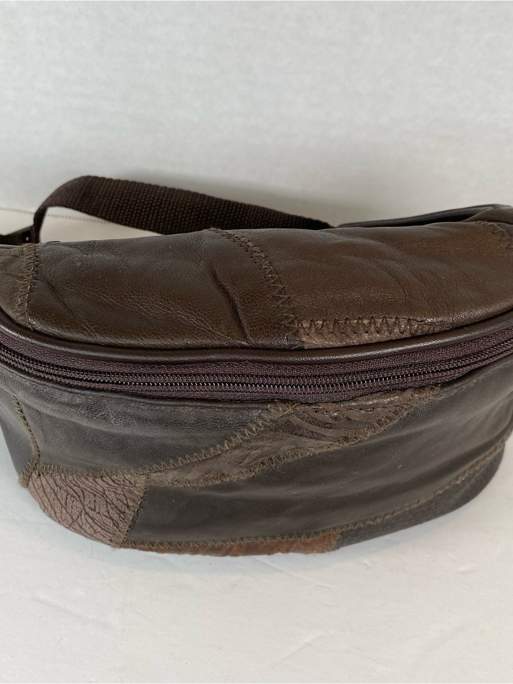 VTG Patchwork Leather Fanny Pack Brown Waist Bag Unisex Crossbody Gorpcore 90’s